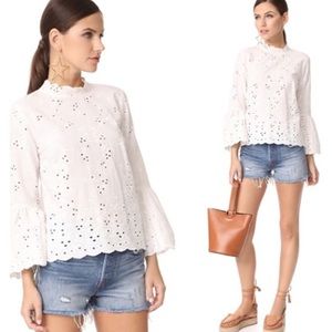 Ulla Johnson Grace White Eyelet High Neck Blouse 🤍